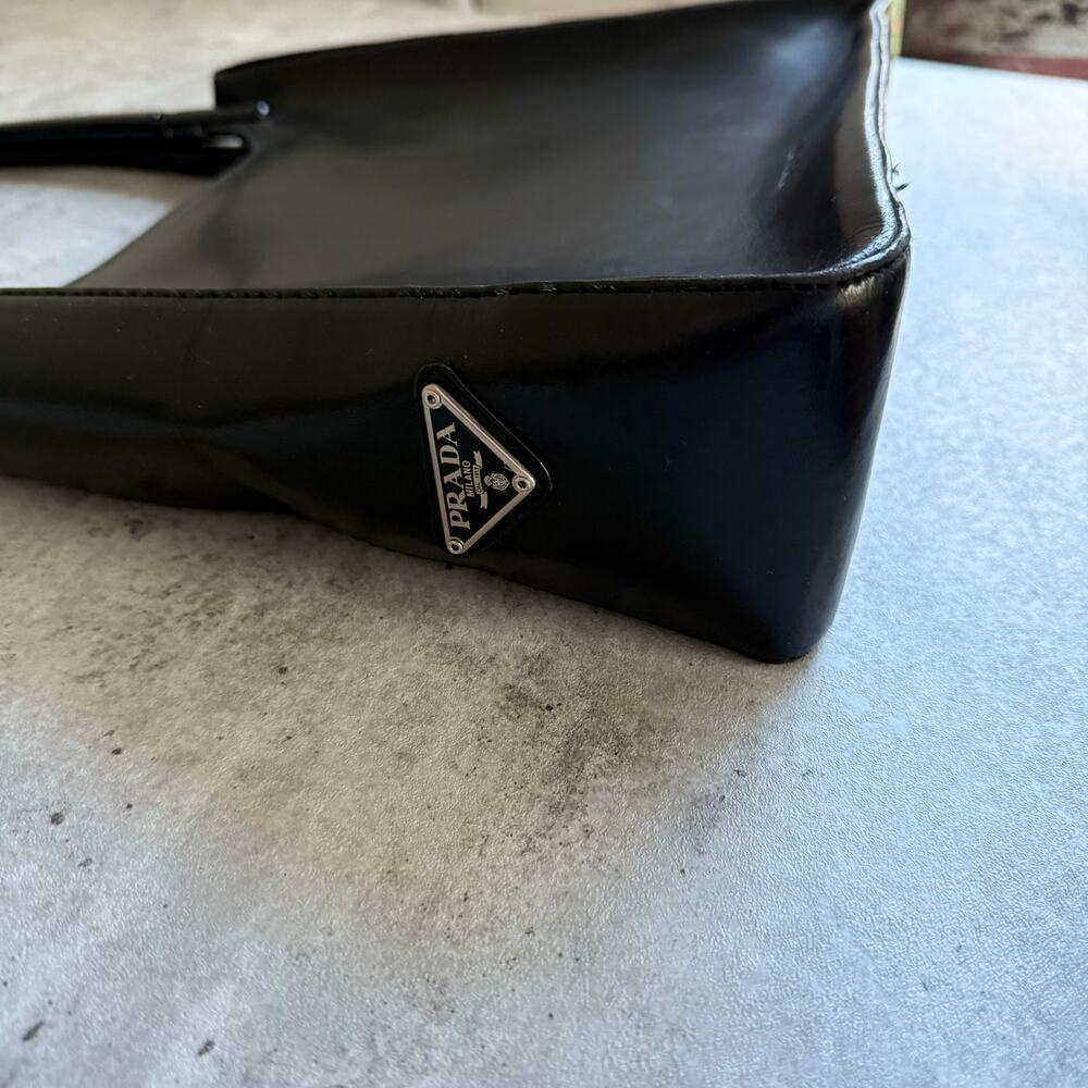 Prada Black Leather Triangle Logo Tote